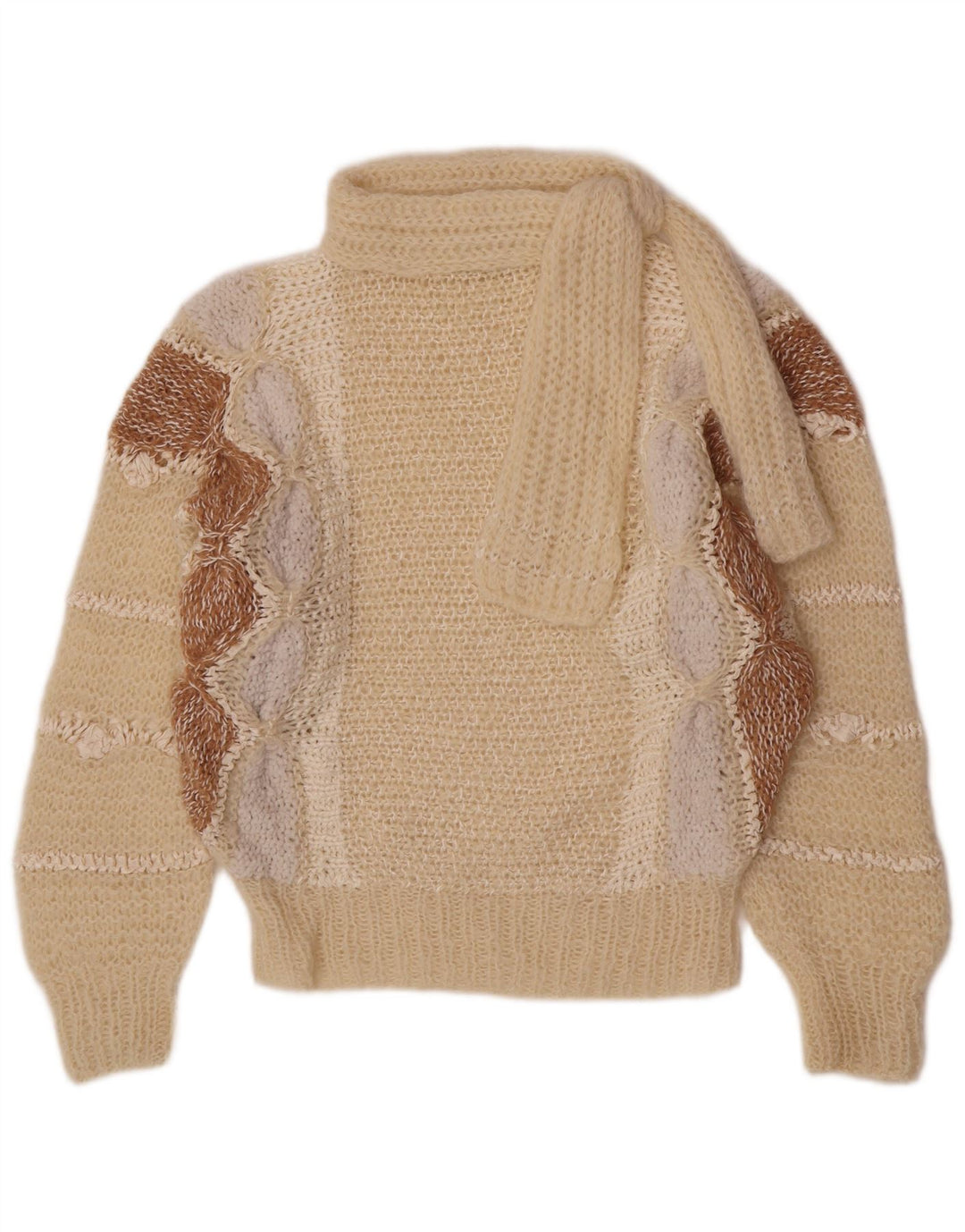 vintage Femmes Turtle Neck Jumper Pull UK 14 Moyen Off White Retro
