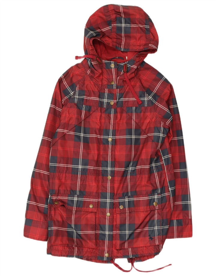 JACK WILLS Veste de pluie surdimensionnée à capuche pour femme UK 6 XS Rouge à carreaux en polyester