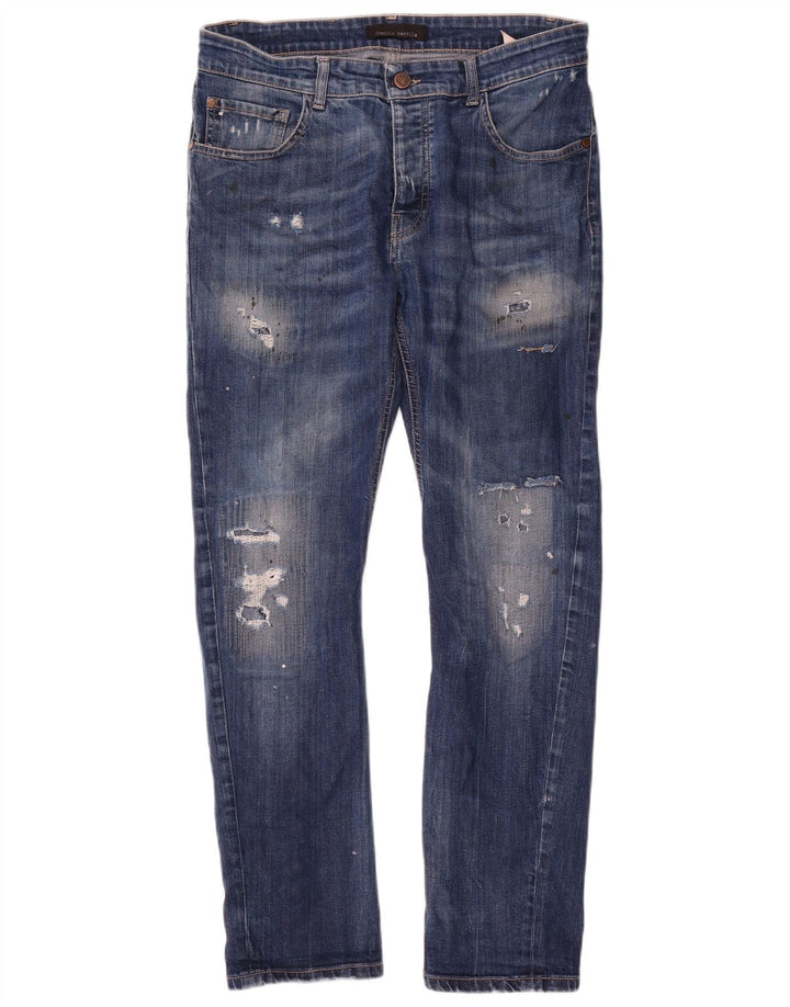 Frankie Morello Jean slim vieilli pour homme W34 L29 en coton bleu