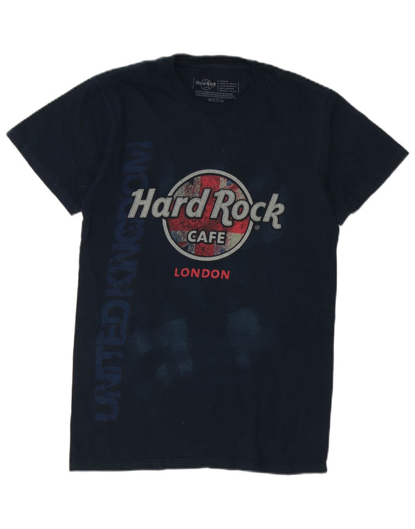 Hard Rock Cafe London Graphic T-Shirt Top XS Bleu Marine Coton