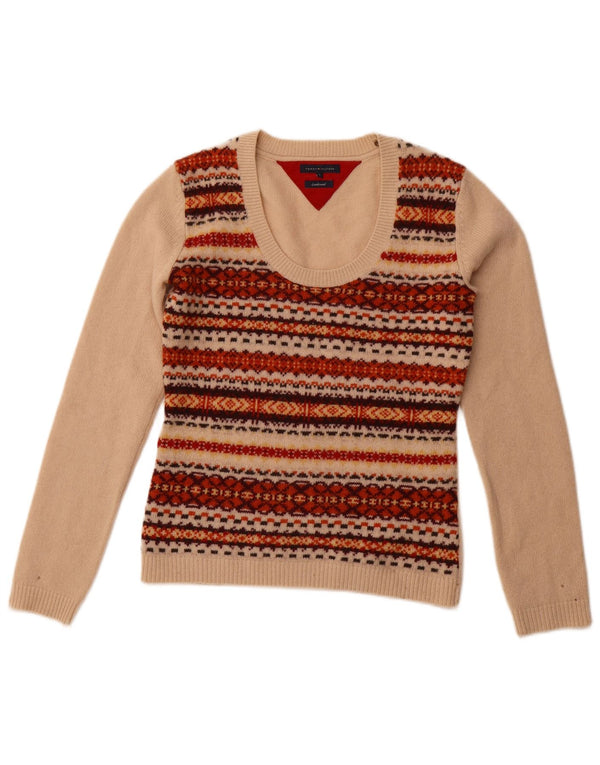 TOMMY HILFIGER Pull col bateau pour femme UK 10 Petit Beige Fair Isle