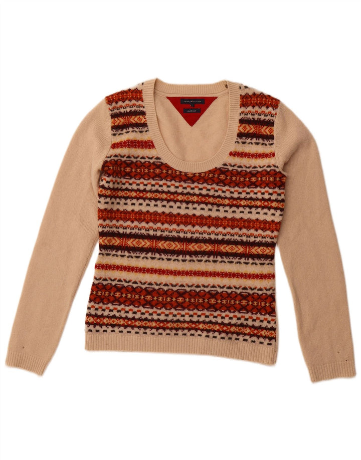 TOMMY HILFIGER Pull col bateau pour femme UK 10 Petit Beige Fair Isle