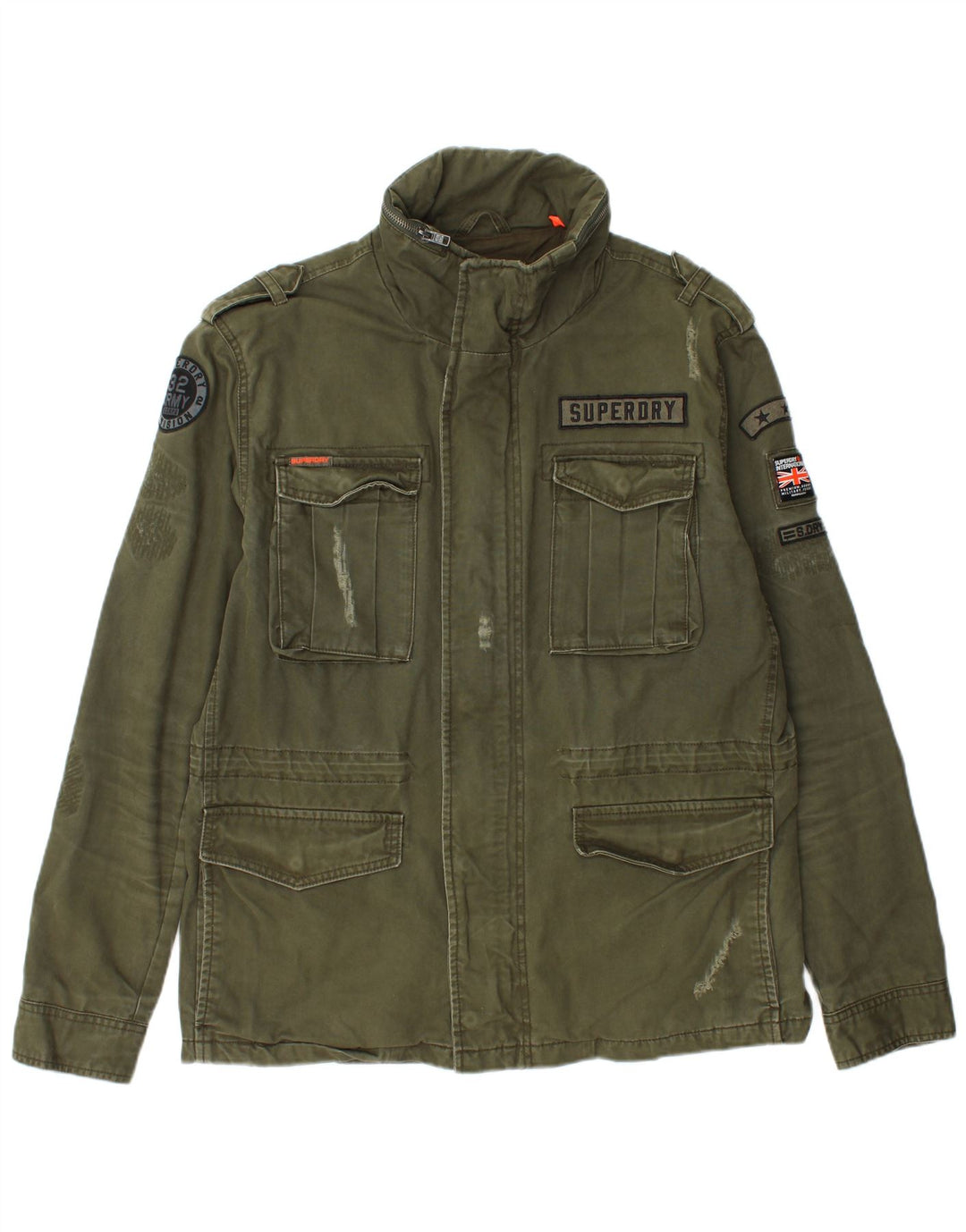 SUPERDRY Veste militaire graphique en détresse pour hommes UK 44 2XL Coton kaki