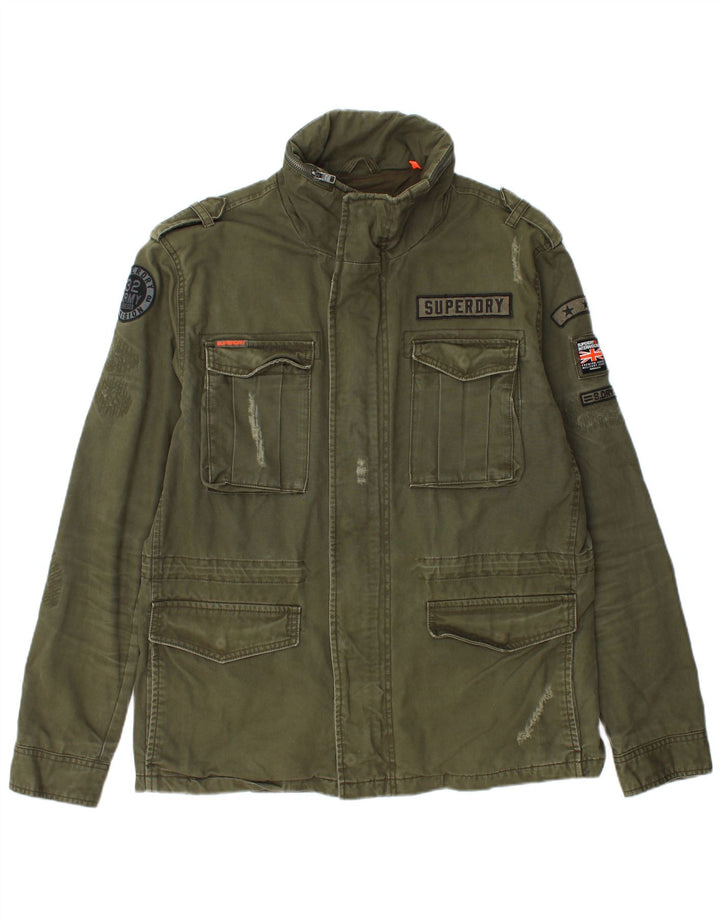 SUPERDRY Veste militaire graphique en détresse pour hommes UK 44 2XL Coton kaki