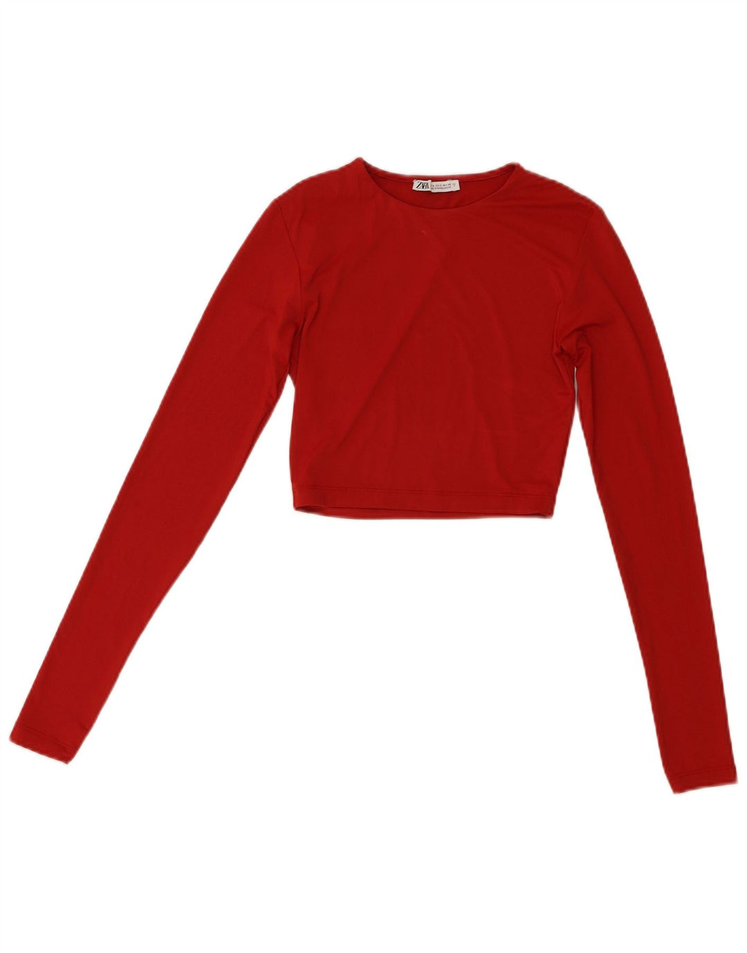 Zara Femme Crop Top Manches Longues UK 8 Small Rouge Polyamide