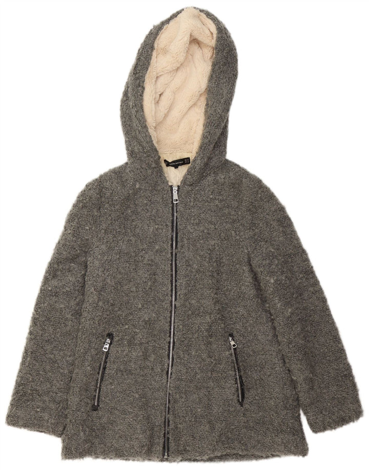 Zara Veste bomber surdimensionnée à capuche pour femme UK 6 XS Gris Polyester