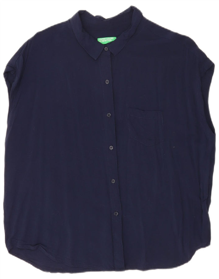 BENETTON Chemise surdimensionnée à manches courtes pour femme UK 14 Bleu marine moyen