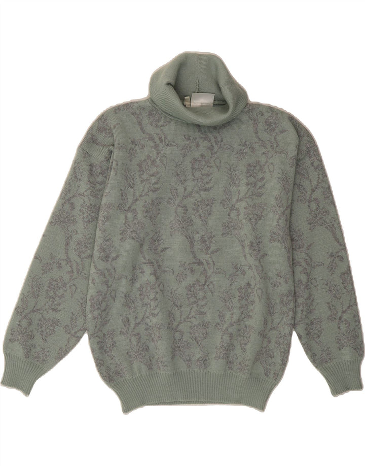 NOUVA MODA Womens Roll Neck Jumper Sweater EU 40 Medium Green Floral Vintage Nouva Moda and Second-Hand Nouva Moda from Messina Hembry 