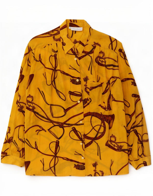 vintage Femme Motif Abstrait Chemise Blouse IT 46 Grand Jaune