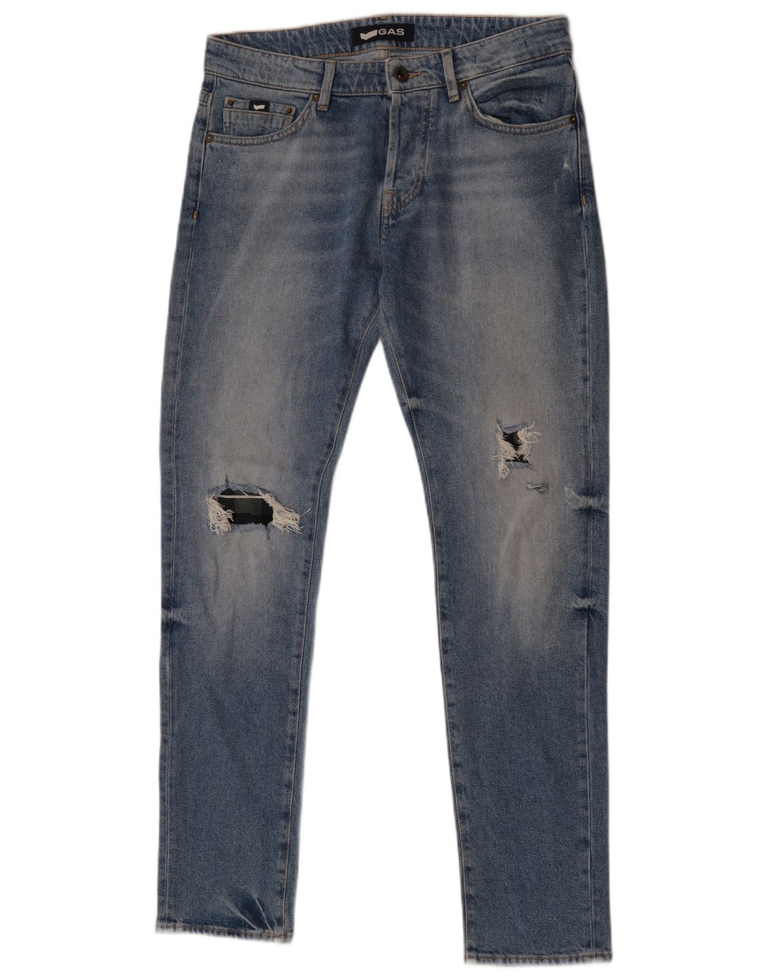 Gas Hommes Norton Carotte Jean Slim En Détresse W31 L32 Bleu Coton