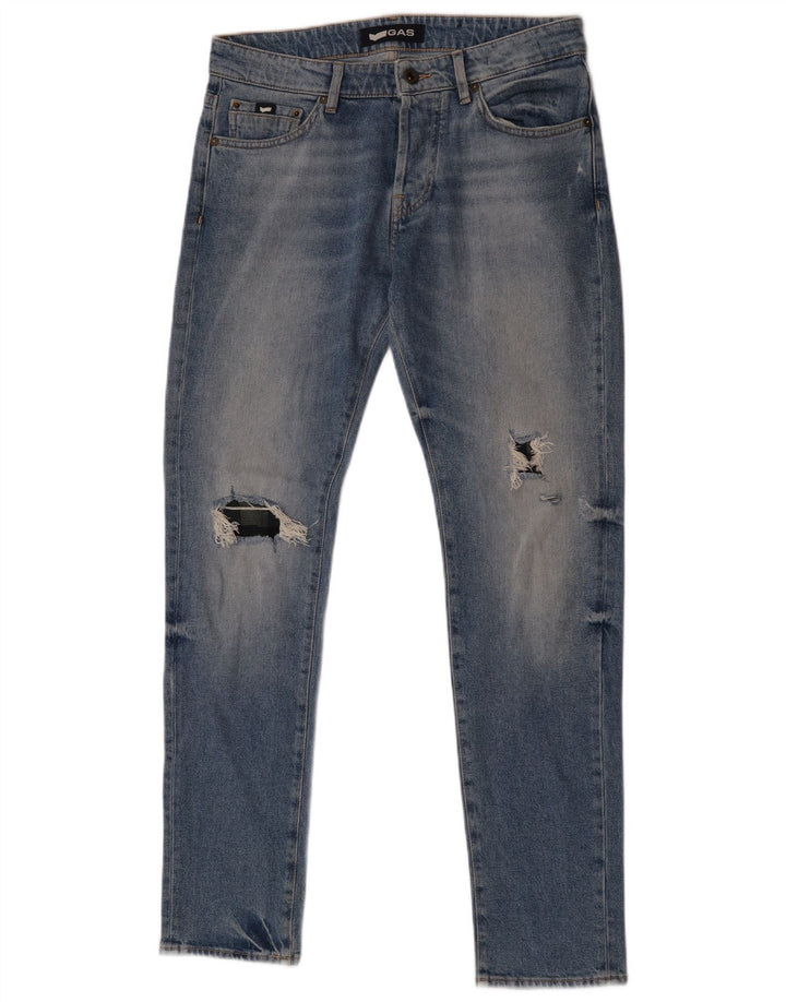 Gas Hommes Norton Carotte Jean Slim En Détresse W31 L32 Bleu Coton