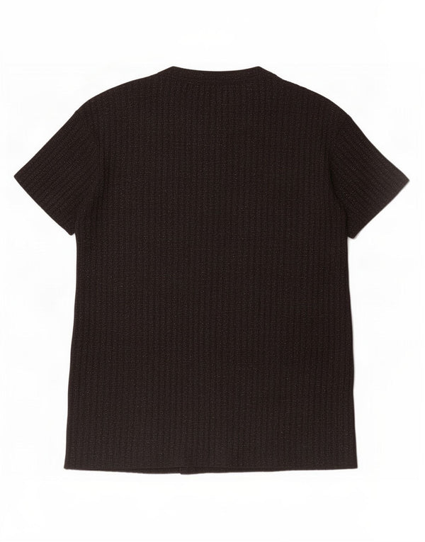 Zara T-Shirt Femme Top UK 10 Petit Polyester Moucheté Noir