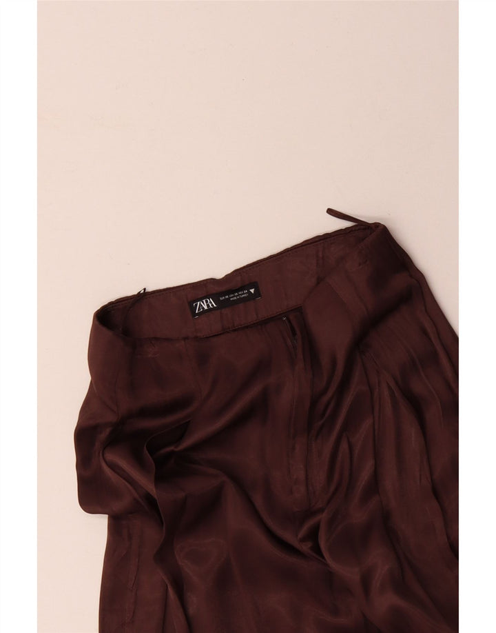 ZARA Pantalon décontracté à jambe large pour femme XS W24 L30 Marron Viscose