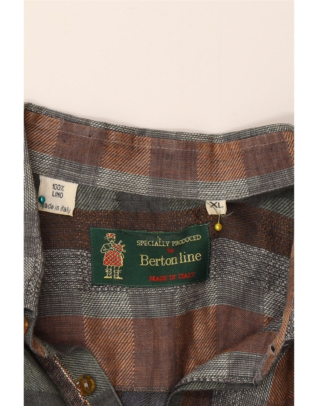 vintage Homme Manches Courtes Pull Chemise XL Multicolore Check Lin