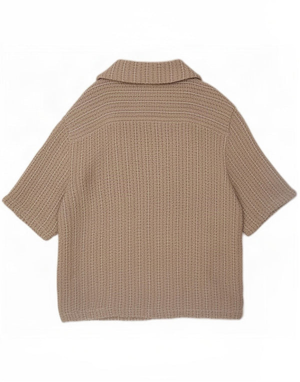 Zara Chemise en tricot à manches courtes pour homme en coton beige moyen
