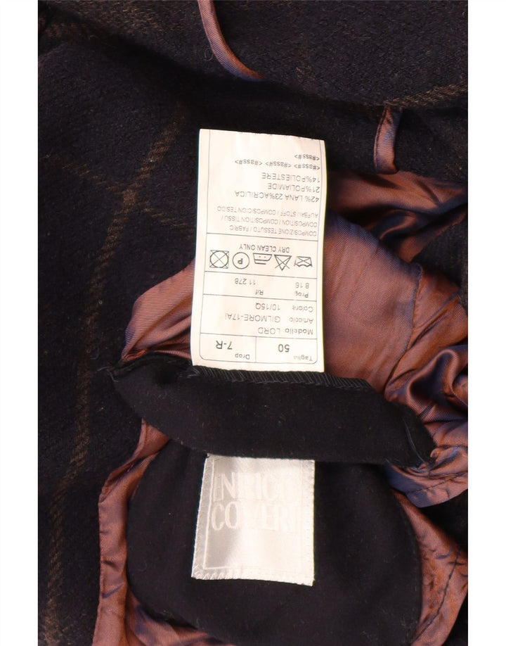 Enrico Coveri Manteau Double Boutonnage Homme IT 50 Grand Laine À Carreaux Bleu Marine