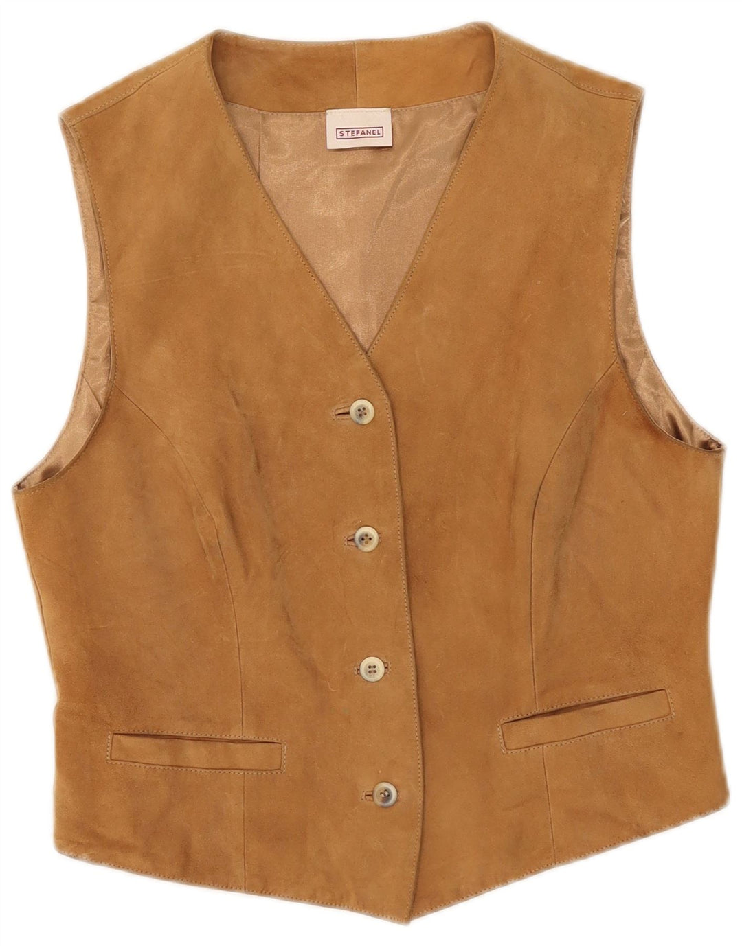 Stefanel Gilet en daim pour femme UK 12 Cuir beige moyen