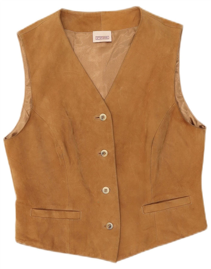 Stefanel Gilet en daim pour femme UK 12 Cuir beige moyen