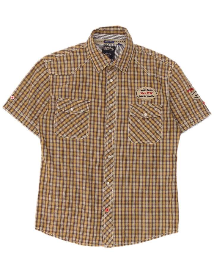 Rifle Chemise graphique à manches courtes pour homme en coton à carreaux jaune moyen