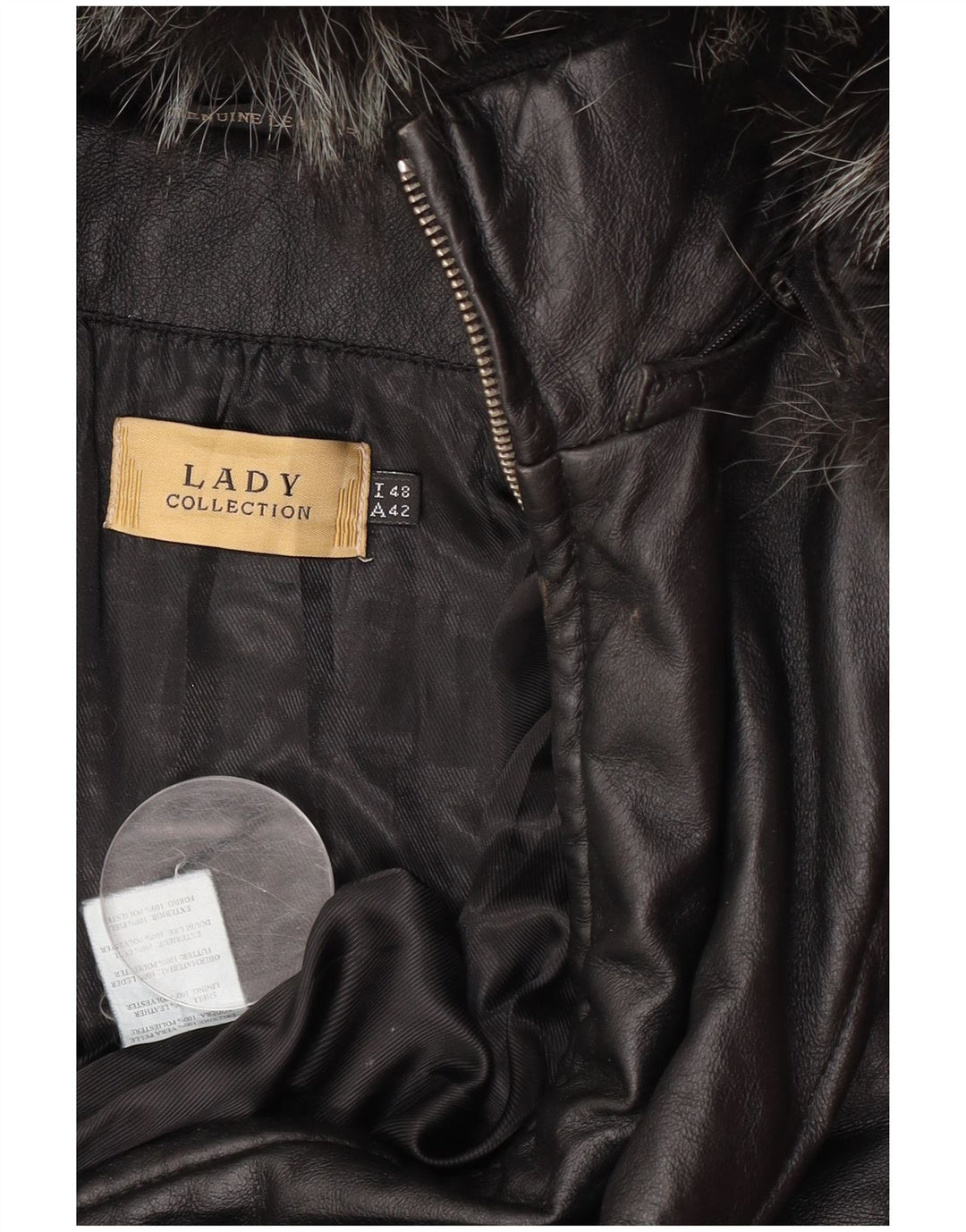 Veste en cuir à capuche femme vintage IT 48 XL Cuir noir