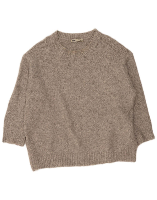Zara Pull surdimensionné à col bateau pour femme UK 14 Gris moyen Acrylique