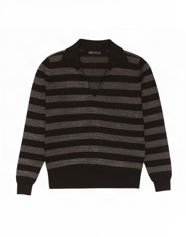 Marks & Spencer Pull à col polo pour femme UK 16 Large Noir Rayé