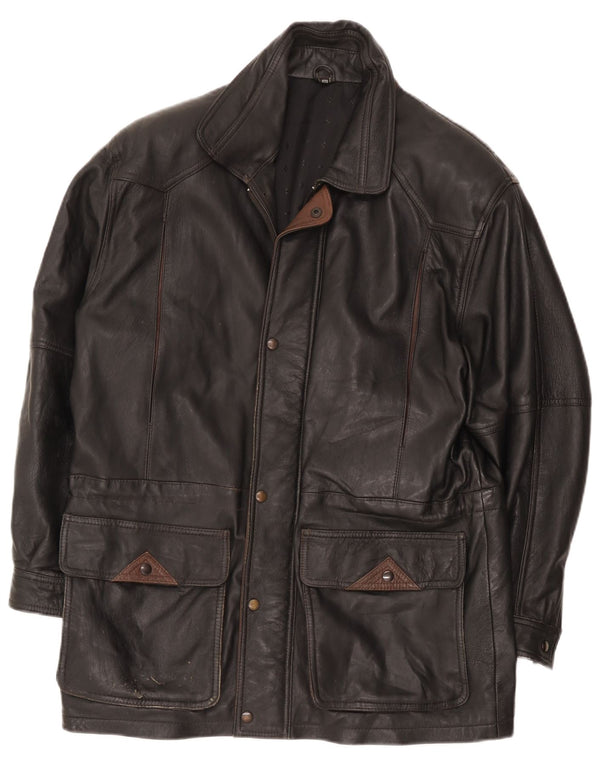 vintage Mens Faux Cuir Coupe-Vent Manteau IT 50 Grand Noir Polyamide