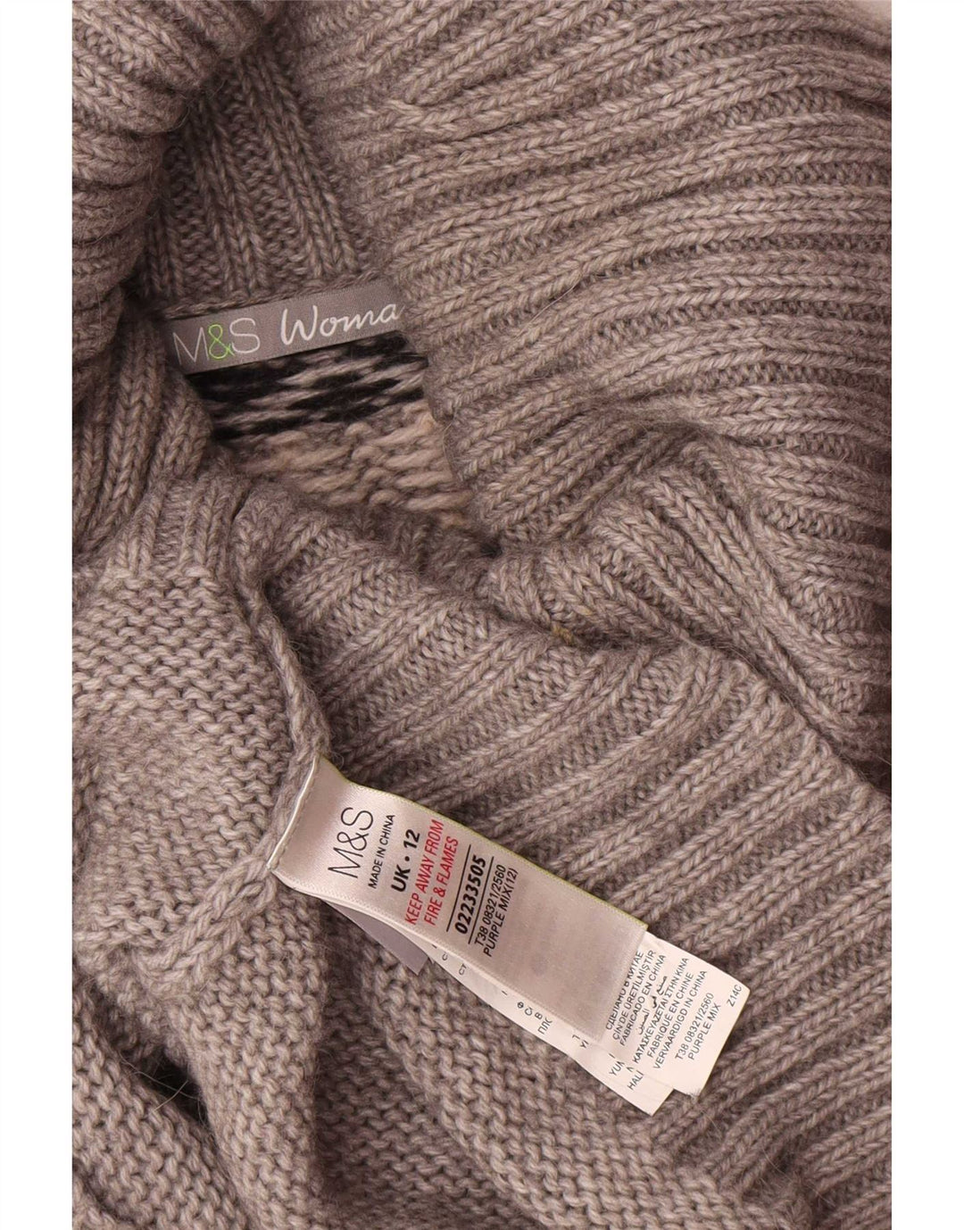 Marks & Spencer Pull col roulé pour femme UK 12 Gris moyen Fair Isle