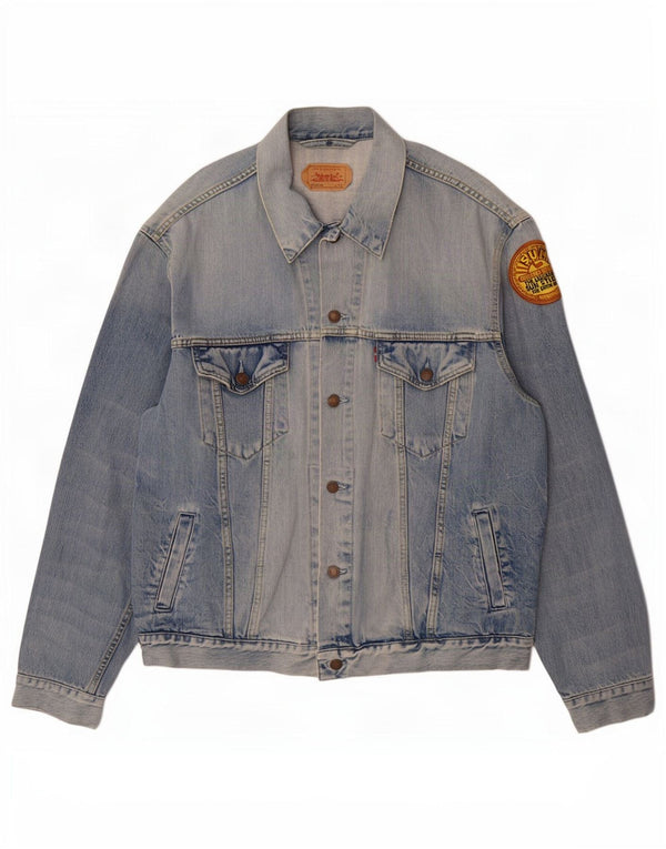 Levi's Veste en jean graphique délavée à l'acide pour homme UK 42 XL Bleu Coton