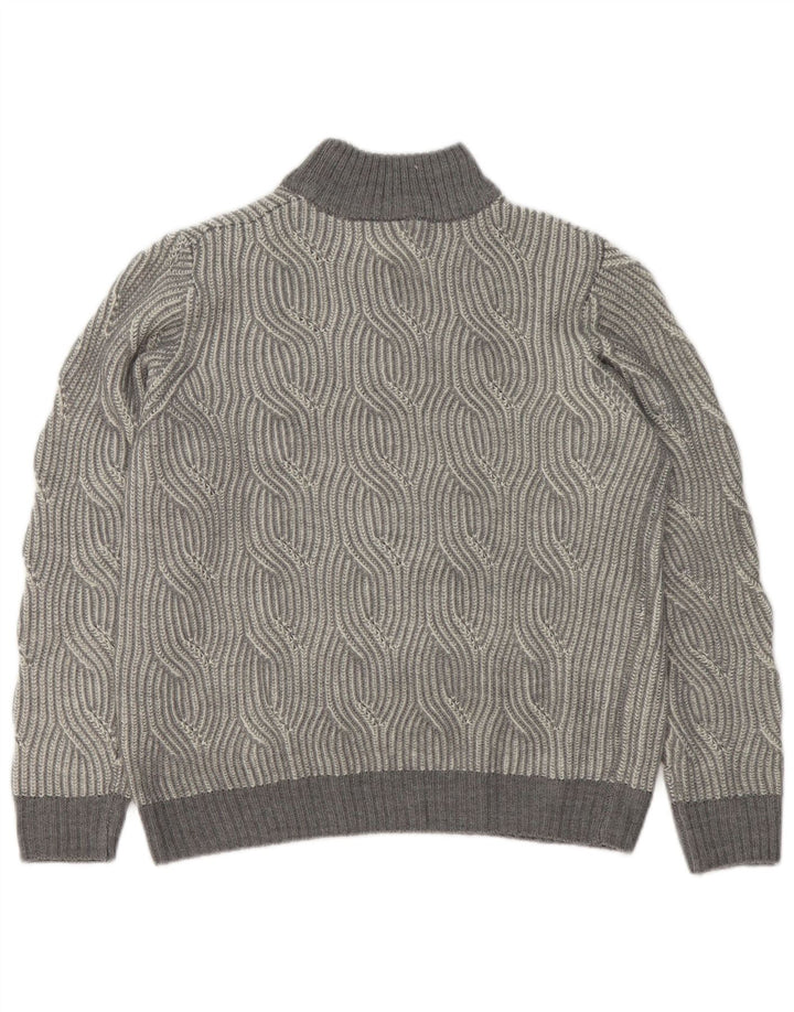 vintage Mens Turtle Neck Jumper Pull UK 40/42 Moyen Gris Géométrique