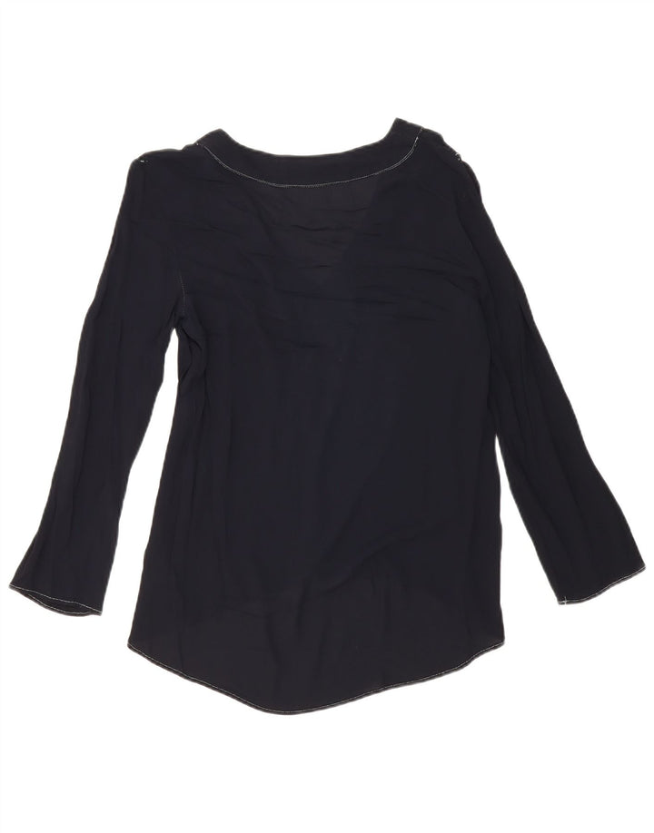 ZARA Womens Long Sleeve Blouse Top UK 12 Medium Navy Blue Viscose