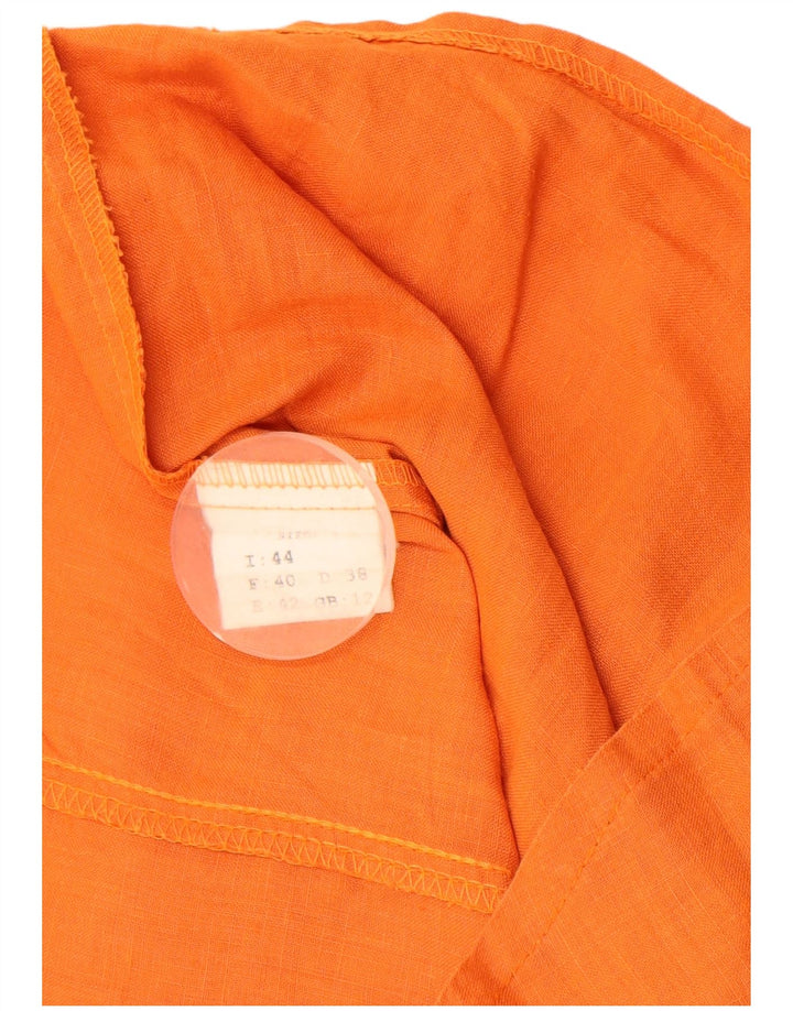 VINTAGE Chemise à manches courtes femme UK 12 Lin orange moyen