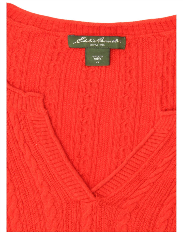 EDDIE BAUER Pull surdimensionné à manches 3/4 et col en V pour femme UK 6 XS Rouge