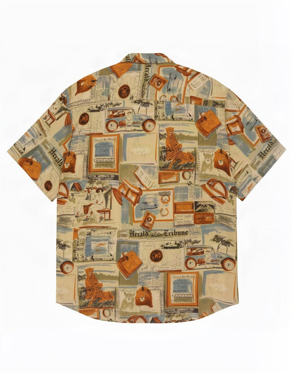 Chemise graphique homme vintage Taille 43/44 XL Patchwork multicolore