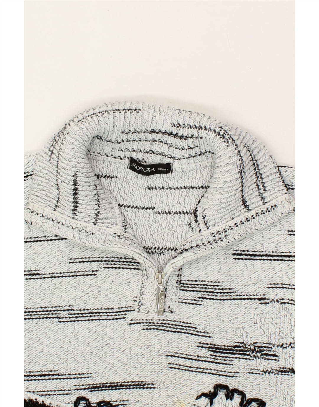 VINTAGE Mens Zip Neck Jumper Sweater Medium Grey Flecked Vintage Vintage and Second-Hand Vintage from Messina Hembry 
