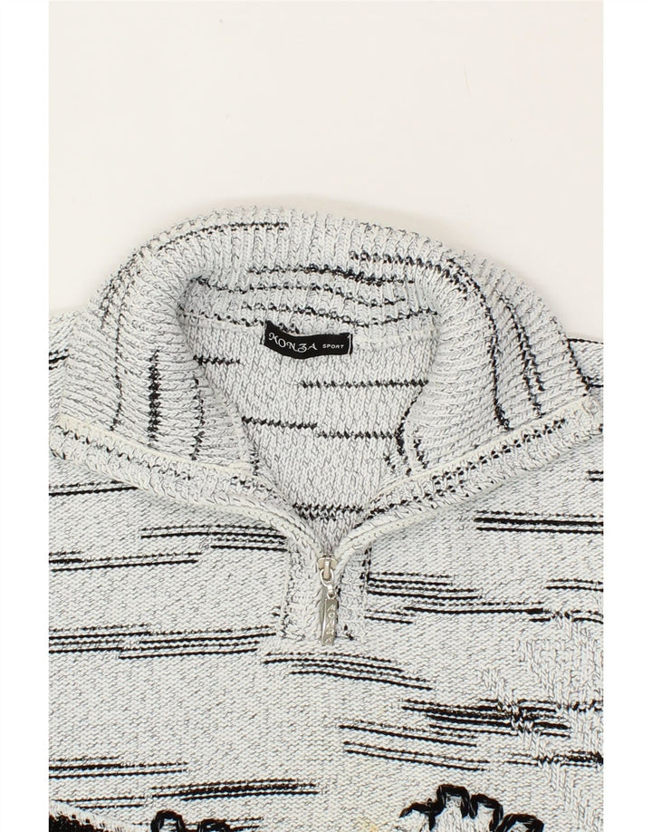 VINTAGE Mens Zip Neck Jumper Sweater Medium Grey Flecked Vintage Vintage and Second-Hand Vintage from Messina Hembry 