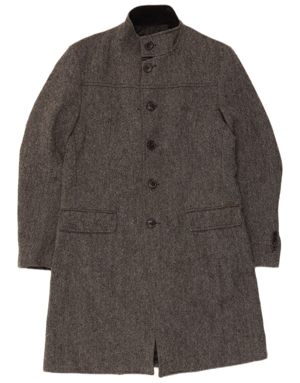 Zara Mens Longline Classic Fit Overcoat UK 40 Large Grey Herringbone