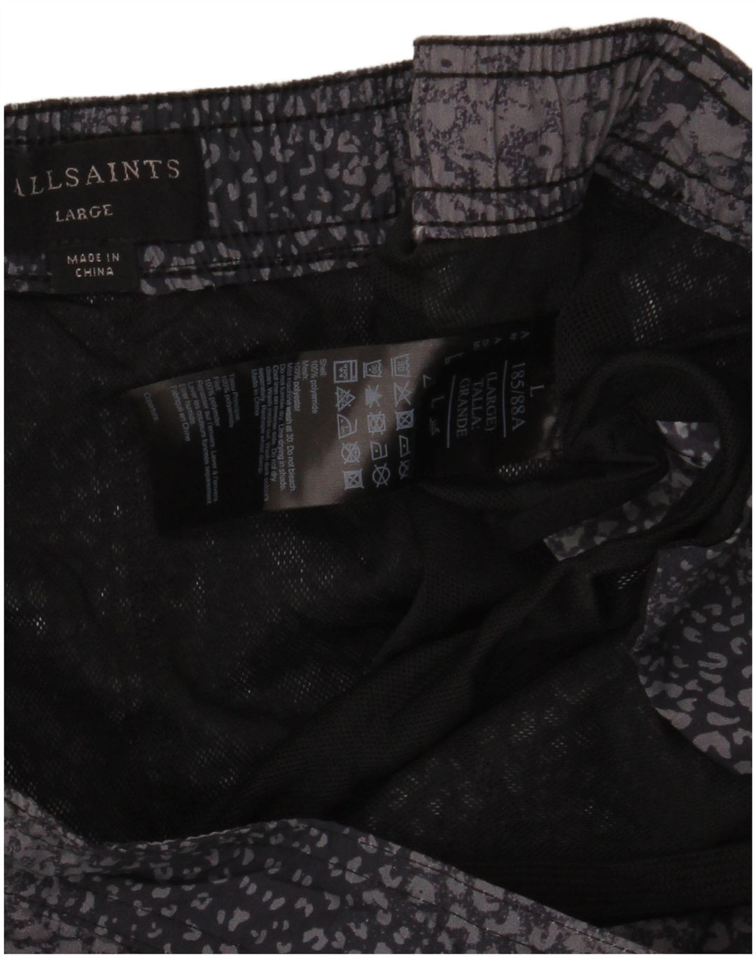 All Saints Short de Bain Large Noir Imprimé Animal en Polyamide Homme