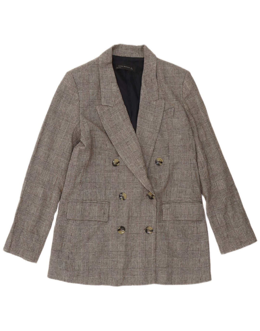 ZARA Womens Double Breasted Blazer Jacket UK 14 Gris Moyen Pied-de-Poule