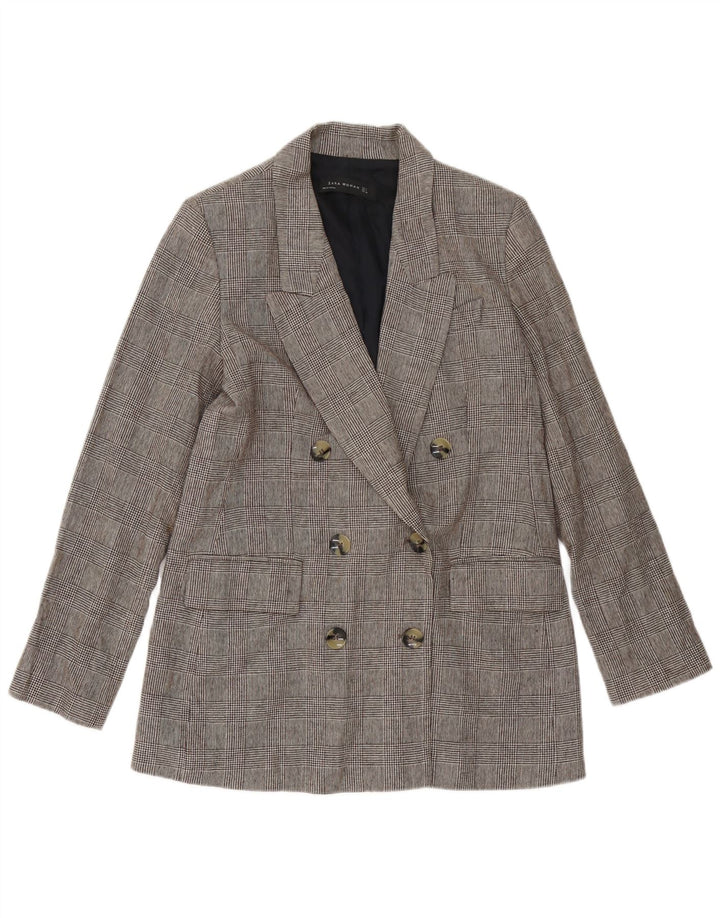 ZARA Womens Double Breasted Blazer Jacket UK 14 Gris Moyen Pied-de-Poule