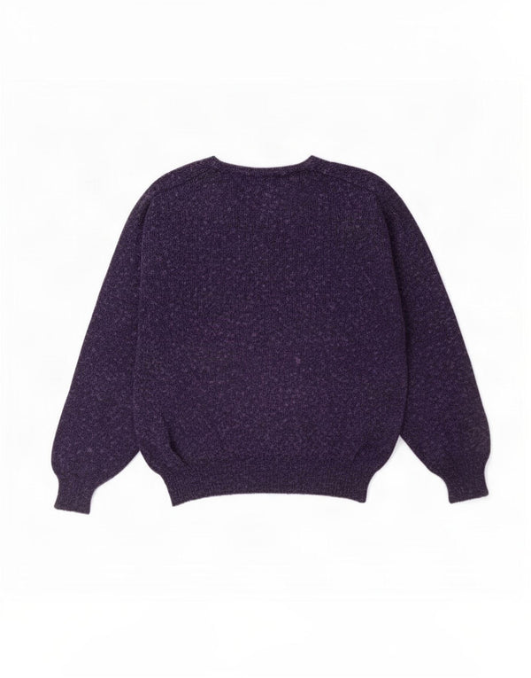 vintage Womens Boat Neck Jumper Pull UK 14 Moyen Violet Moucheté Coton