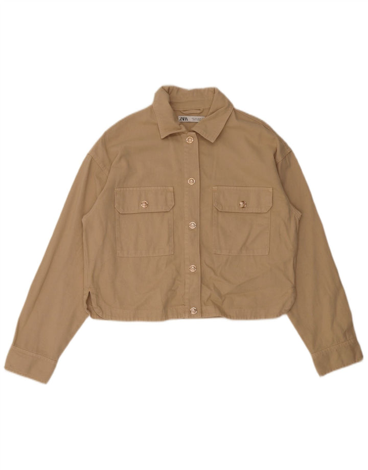 Zara Womens Crop Oversize Bomber Jacket UK 10 Petit Coton Beige