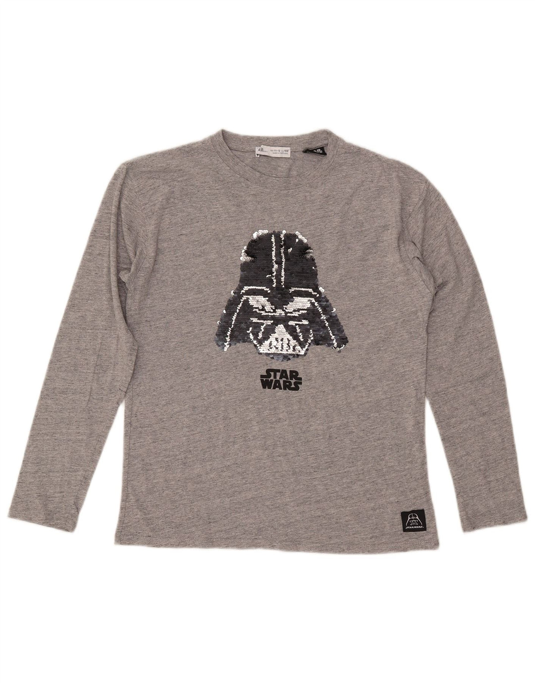 ZARA Filles Graphic Top Manches Longues 11-12 ans Gris Coton