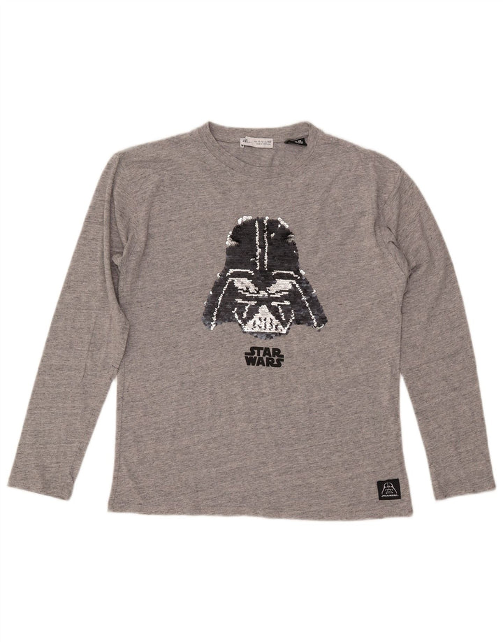 ZARA Filles Graphic Top Manches Longues 11-12 ans Gris Coton