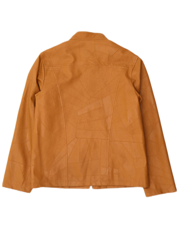 veste vintage femme faux cuir UK 14 Grand Beige Patchwork Polyvinyle