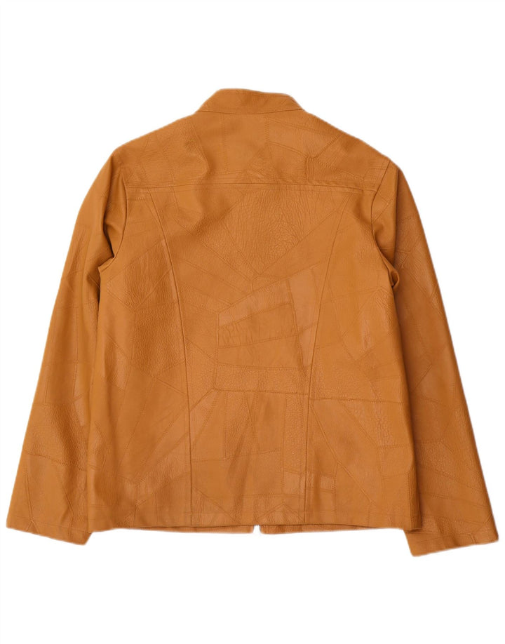 veste vintage femme faux cuir UK 14 Grand Beige Patchwork Polyvinyle