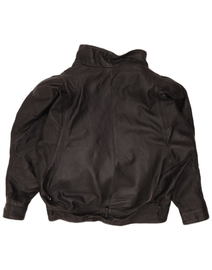 VINTAGE Veste en cuir surdimensionnée femme UK 14 Moyen Noir