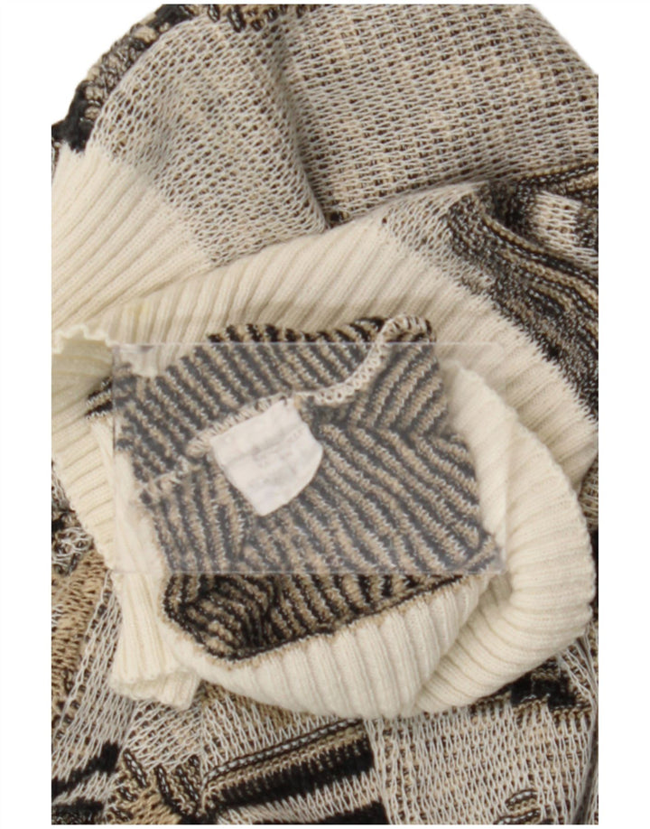 vintage Mens Crew Neck Jumper Pull Moyen Gris Géométrique Coton