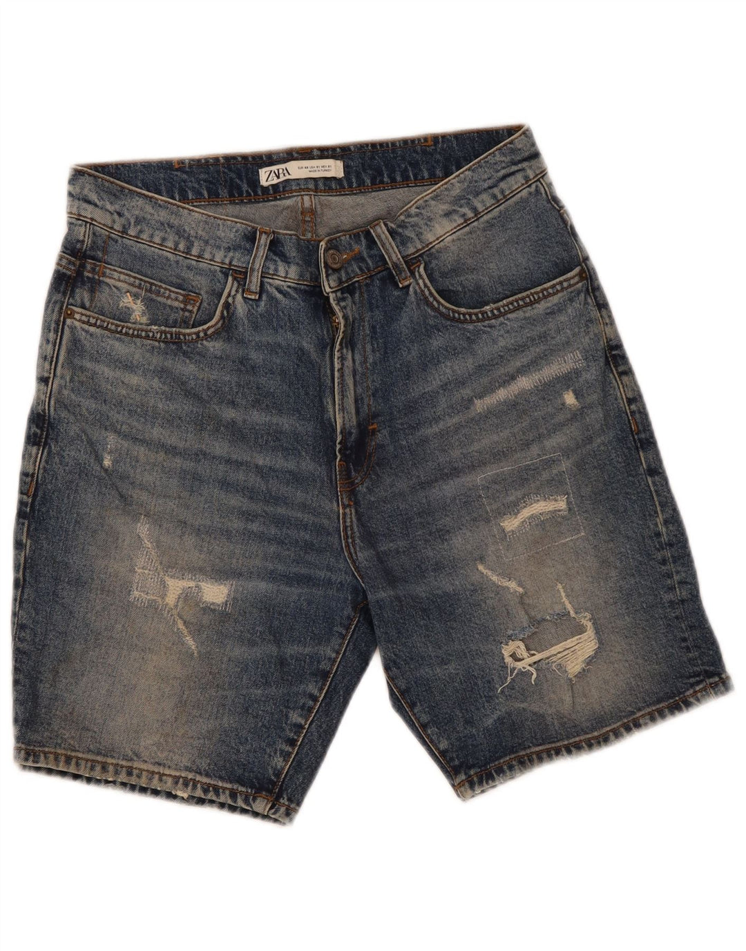 Zara Short en jean vieilli pour homme EU 40 Medium W31 Bleu Coton