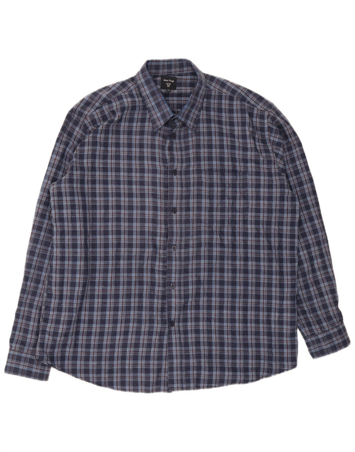 James Pringle Chemise en flanelle pour homme XL Bleu marine à carreaux en polyester
